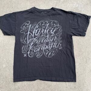 Vintage Hurley Freedom Company Mens M Tee Faded Black Y2K Tattoo Script